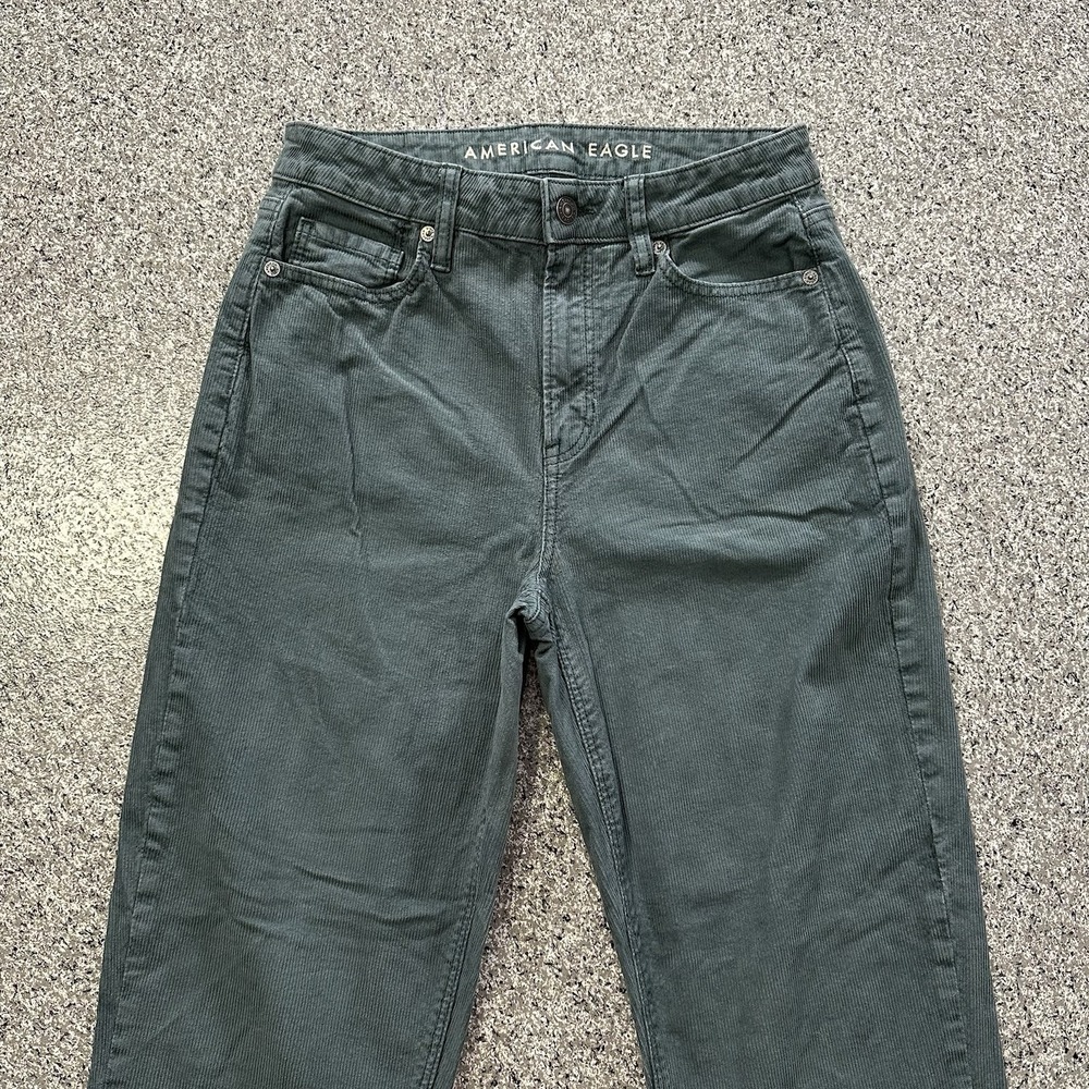 American Eagle Corduroy Jeans Womens 4 26x27 Straight Mom Jean Green High Rise - Picture 2 of 8
